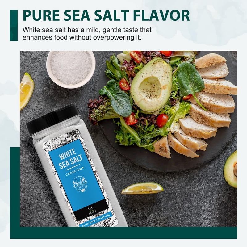 Soeos White Sea Salt, Coarse Grain, 20 oz (1.25 lbs), 2 Pack, Total Weight of 40 oz (2.50 lbs)