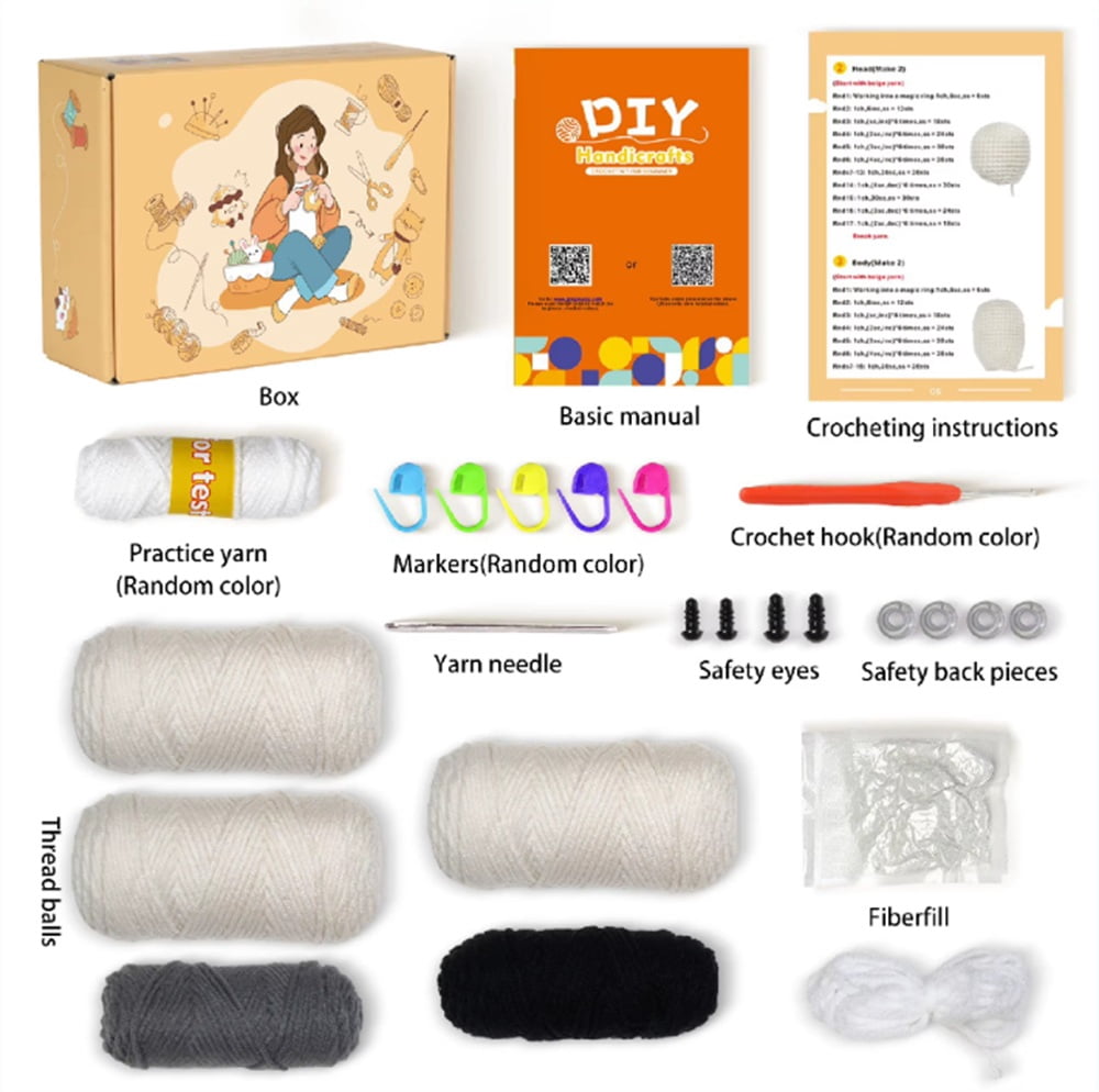 French Bulldog Crochet Kit for Beginners, 2-Pack Dog Amigurumi Starter Set with Step-by-Step Video Tutorials, DIY Craft Gift, TIKA
