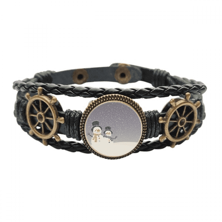 mas Snowman Snowflake Festival Leather Braided Ocean Bracelet Wristband