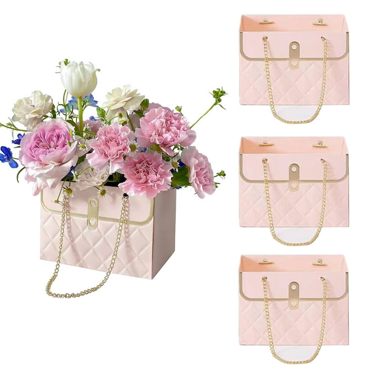 4PCS Paper Flower Gift Bags Box with Handle, Floral Arrangements Bouquets  Bag, Florist Bag Carry Package Gift Case for Valentines Day Wedding  Birthday