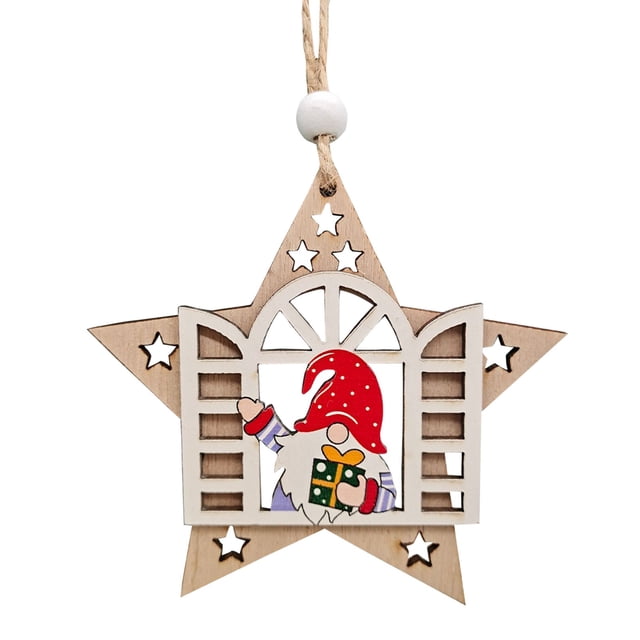 Christmas Tree Wooden Craft Decorations With Window Opening Old Man Design For Halloween