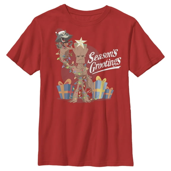 Boy's Marvel Christmas Groot & Rocket Season Grooting Graphic Tee Red X Small