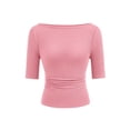thumbnail image 4 of T Shirts for Women Loose Fit Knit T Shirt Casual Solid Mid Sleeve Round Neck Womens Tops Dressy Casual Pink XXL, 4 of 4