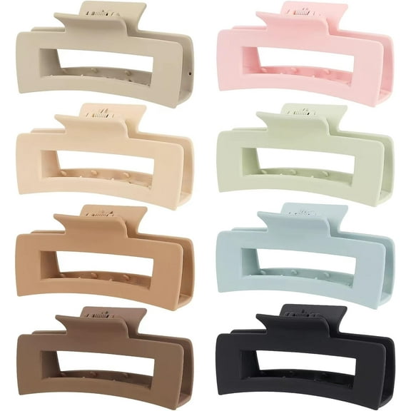 8 Pack Medium Hair Claw Clips 3.5" Non-slip Big Square Matte Hair Claw Clips for Women Girls, Strong Hold Banana Clips for Thick Thin Hair