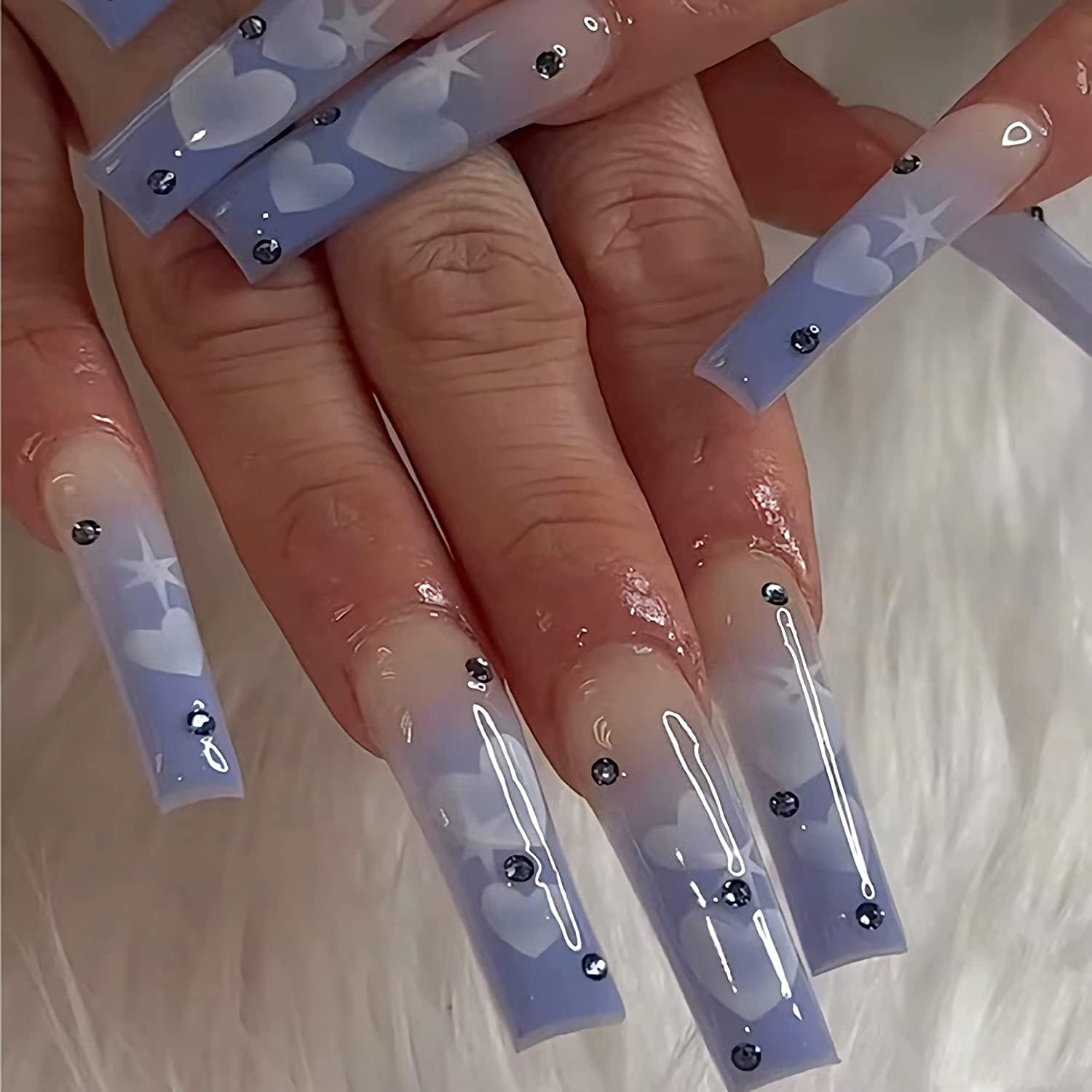 Long Press on Nails Coffin Blue French Fake Nails Rhinestones Ballerina Acrylic Nails with Heart Prints 24pcs False Nails for Women and Girls - Walmart.com Long Press On Nails Coffin Blue French Fake Nails Rhinestones Ballerina Acrylic Nails With Heart Prints 24Pcs False Nails For Women And Girls - Walmart.Com
