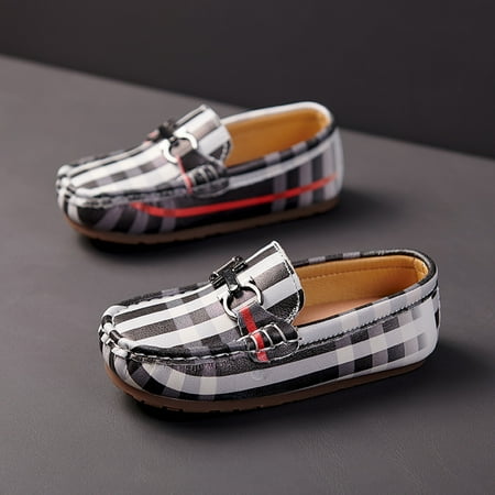 

Boys Girls Plaid Print Loafer Shoes 2023 New Casual Slip On Comfy Outdoor Round Toe Moccasins For Toddler Children Kids Spring And Summer