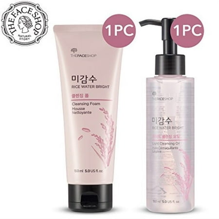 [THEFACESHOP] Rice Water Bright Cleansing Foam (150 mL/5.0 Oz) & Light Cleansing Oil