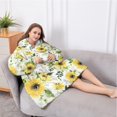 thumbnail image 5 of Oversized Wearable Blanket Hoodie,White Green Leaf Sunflower Pattern Sherpa Blanket Hoodie with Super Pockets,Super Warm Fuzzy Pullover for Women & Men, 5 of 6
