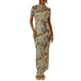 thumbnail image 2 of SAYOO , vestido ajustado largo estampado de verano para mujer, manga corta, estampado elegante, cuello redondo, fiesta, playa, vacaciones, ropa de calle SAYOO casual, 2 of 9