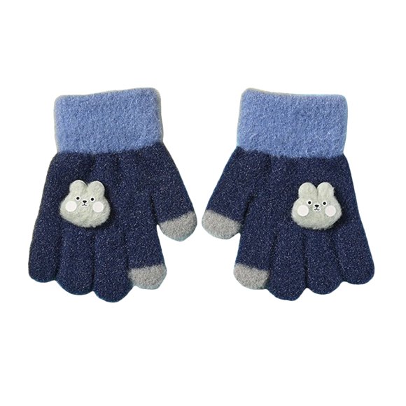 Splozh Toddler Knitted Mittens Magic Kids Winter Gloves for Boys Girls Children Full Fingers Stretchy Warm Mittens Navy,0-3 Years