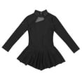 thumbnail image 3 of Aiihoo Girls Mock Neck Long Sleeves Dance Dress Tulle Splice Roller Ice Figure Skating Dress Ballet Dancewear Black 12, 3 of 7