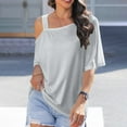 thumbnail image 4 of loopsun Plus Size Tops for Womens,Womens Summer Tops,Women's Sexy Off Shoulder Tops 2024 Fashion T Shirts Blouses Summer Short Sleeve Casual Vacation Tees Gray M, 4 of 5