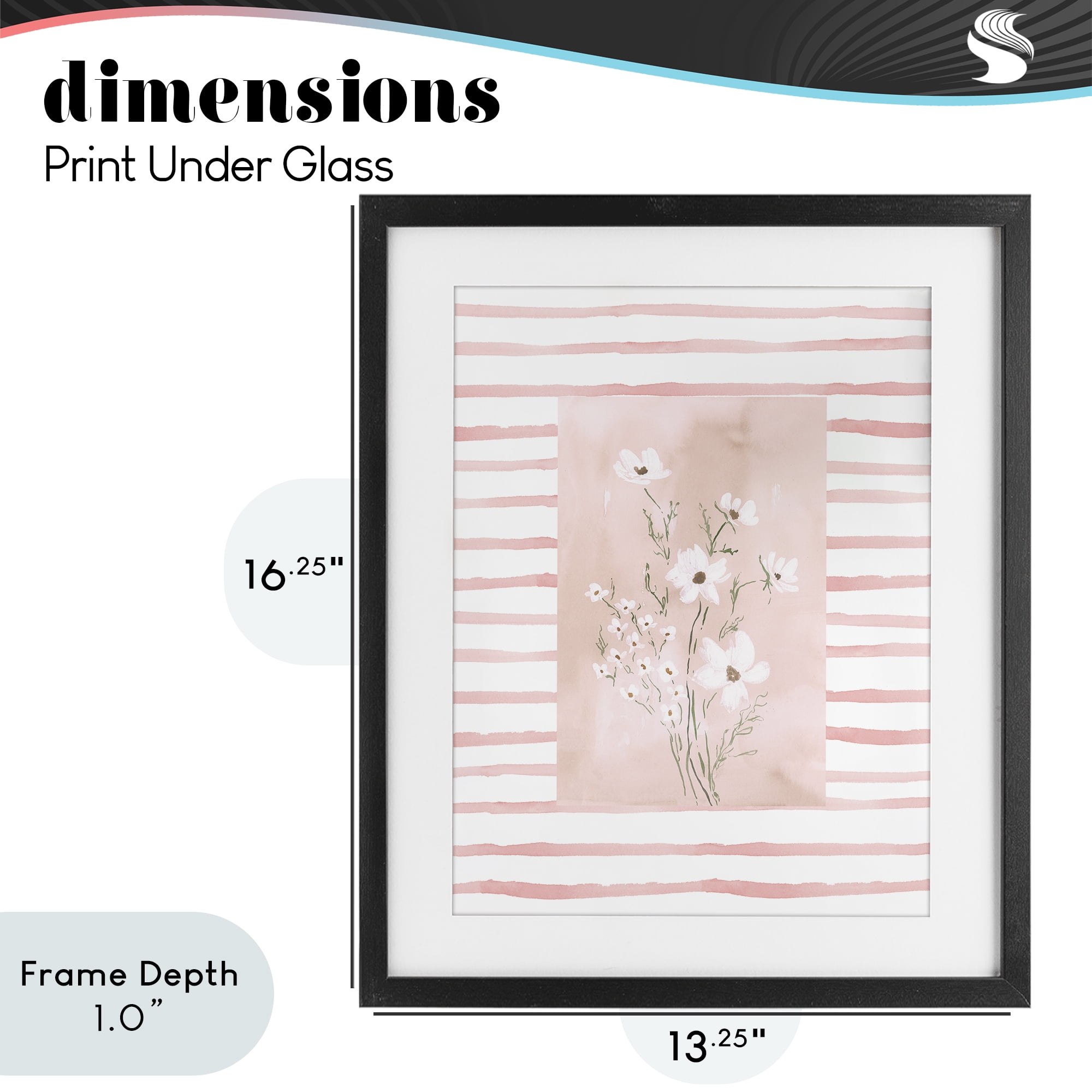 Stupell Industries White Cosmos on Pink Stripes Black Framed Print Under Glass, design by Lucille Price