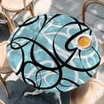 thumbnail image 2 of Aqua Geometric Round Tablecloth, Fitted Table Cover with Elastic for 36"-44" Round Tables, Modern Black White Striped Abstract Lines Table Cloth Outdoor Indoor Dinning Party Waterproof Tablecloths, 2 of 7