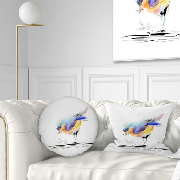 Designart Cute Bird in Purple and Yellow - Watercolor Painting Throw Pillow - 12x20