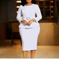 thumbnail image 2 of AURA Plus Size Elegant Round Neck Pencil Midi Dress Nine Sleeve High Waist Office African Work Dress with Belt, 2 of 10