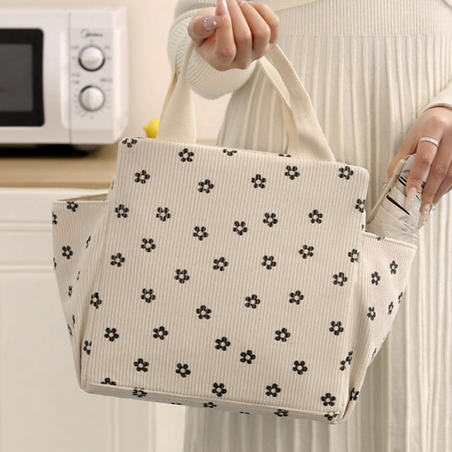 Gadgets de Cuisine Qwtwty Sac à Lunch pour Femmes Hommes Mignon Sac à Lunch en Velours Côtelé Réutilisable Boîte à Lunch Isolée Grande Capacité Glacière Isolée Réutilisable pour Travail Pique-Nique Ou Voyage