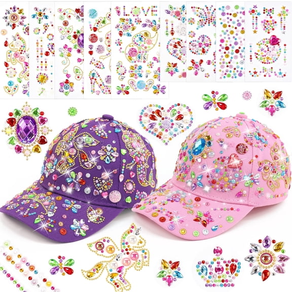 CandWuom DIY Gem Baseball Cap Craft Kit,Design Your Own Hats with Stickers, Adjustable Kids Baseball Caps, Trendy Tween Gifts Toys for Girls Age 6-12 Years Old, Birthday Christmas Art Supplies