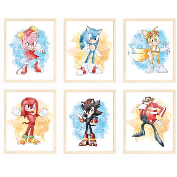 Nistio® The Hedgehog Kids Wall Art Prints, Hedgehog Posters for Walls, Hedgehog the Movie Poster, Boy Bedroom Decor, Hedgehog and Friends, Set of 6 Unframed Prints, 8x10"