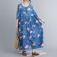 thumbnail image 4 of Vestido vintage de lino de algodón para mujer, estampado floral, cuello redondo, media manga, b MABOTO Vestido de lino de algodón, 4 of 7