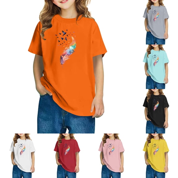 Riecok Summer Shirts for Girls Boy Plus Size Crew Neck Shirt Kids Clothes Toddler Kids Boy 2025 Comfortable Loose Trendy Clothes Blouses Top Summer 4 T Red