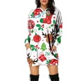 thumbnail image 1 of Vestido corto de sudadera con capucha y bolsillos con estampado navideño para mujer informal a la moda Pompotops  hdfakjf924, 1 of 4