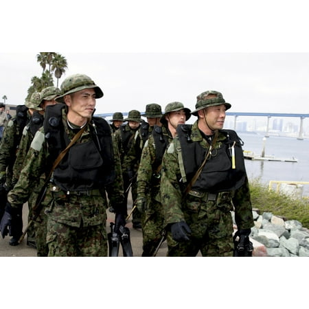 Naval Amphibious Base Coronado Island California January 13 2006 - Japanese Ground Self Defense soldiers march along the San Diego Bay during a training exercise Poster