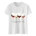 thumbnail image 4 of White Women's Short Sleeve T-shirt, Women'S Wine Glass Printed Shirt Short Sleeve Round Neck T Shirt Fashion Top Lightweight Soft Casual Summer Clothing Clothes,Women's Short sleeve T-shirt XL, 4 of 5