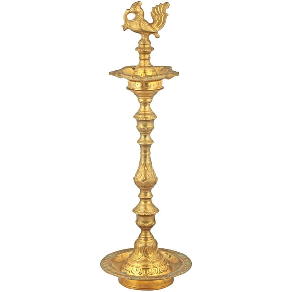 Exotic India Peacock Lamp 27” Brass Sculpture