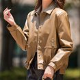 thumbnail image 7 of Usmixi Winter Womens Faux Leather Jacket Plus Size Bomber Jacket for Women Fashion Button Down Lapel Lightweight Leather Coat Long Sleeve Casual Solid PU Outwear with Pocket Up to 65% off, 7 of 7
