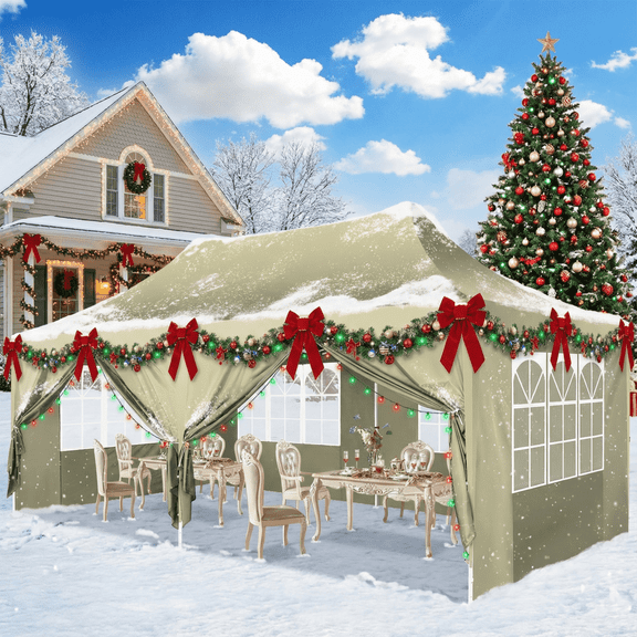 SANOPY 10'x20' Pop up Canopy with 6 Removable Sidewalls Outdoor Commercial Portable Canopy Tent EZ Pop up Canopy Wedding Tent Camping Gazebo Canopy Instant Event Gazebo, Khaki