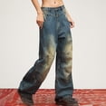thumbnail image 5 of Sngxgn Women's Casual Mid Waist Cargo Jeans Stretch Wide Leg Denim Pants with Pockets(Blue,XL), 5 of 7