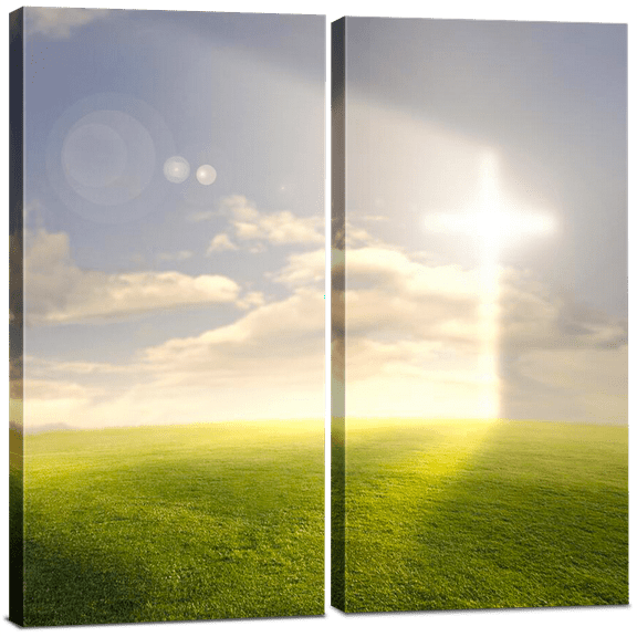 Christian Wall Art Cross Decor - Religious Cross / Light of God Canvas Art 2 Piece Set - Decorative Split Artwork Picture, Spiritual Christian Decor Print for Home, Living Room, Bedroom, Office & Gift