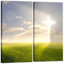 Christian Wall Art Cross Decor - Religious Cross / Light of God Canvas Art 2 Piece Set - Decorative Split Artwork Picture, Spiritual Christian Decor Print for Home, Living Room, Bedroom, Office & Gift