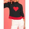 thumbnail image 4 of FOCUSNORM Chandail Tricoté pour Femmes Printemps Automne Col Roulé Manches Longues Imprimé Cœur Contraste Couleur Tricot, 4 of 8