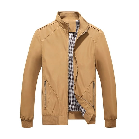Dagegui Men's Softshell Bomber Jacket Lightweight Windproof Outdoor Recreation Coat Solid Color Full Zip Up Coats with Pocket Today Deals Khaki 3XL