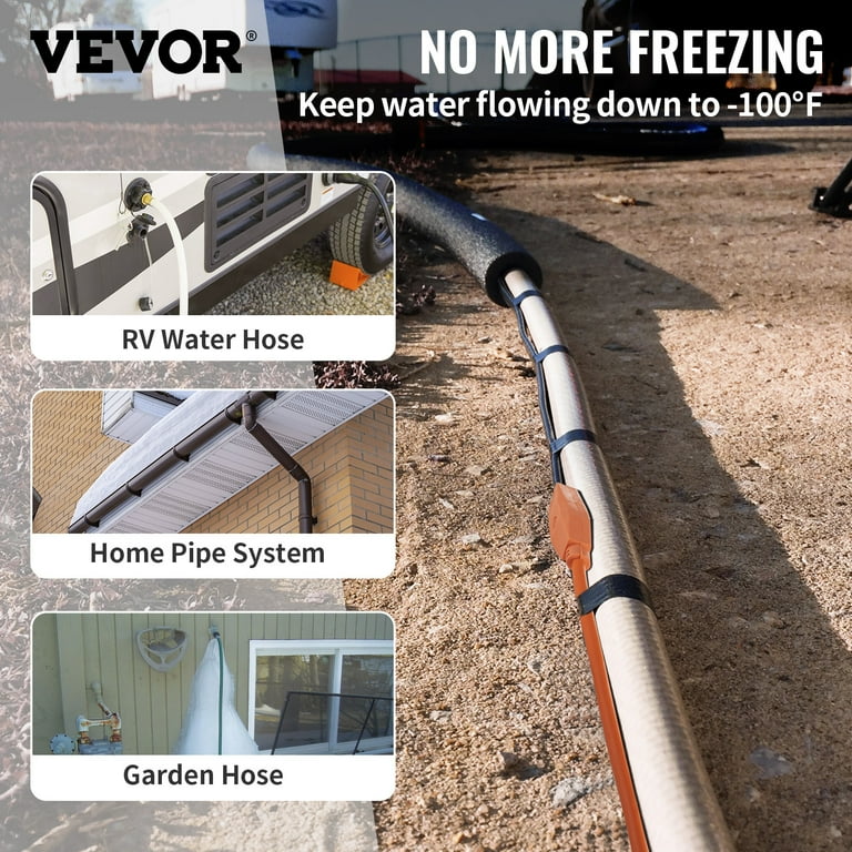 VEVOR Pipe Heating Cable, 12 Feet Heat Tape for Water Pipe, 7W/ft Water Line  Heat Tape,120V Pipe Heating Tape with Built-in Thermostat, Protects PVC  Hose, Metal and Plastic Pipe from Freezing -