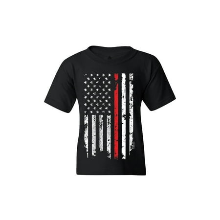 Shop4Ever Youth American Flag Red Line Patriotic 4th of July Graphic Youth