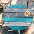 thumbnail image 3 of Blue Grey Stripes Round Fitted Table Cover Vintage Coastal Style Wood Texture Waterproof Table Cloth with Elastic Edge Wipeable Tablecloth for Picnic Camping Party Fits 45"-54" Diameter, 3 of 8