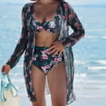 thumbnail image 2 of ZQUUVOU 3 Piece Bikini Set for Women Swimsuit Top Built in Bra Boyshorts with Long Sleeve Cover Up Sun Protection Black, 2 of 9