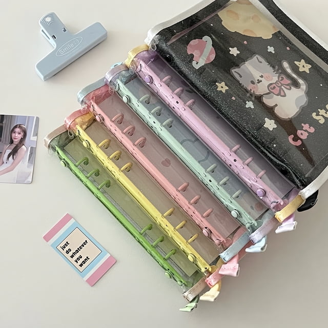 Libro de hojas sueltas de PVC Flash Crystal, tamaño A5, con cremallera a juego, borde, libro de cuentas a mano, álbum de fotos, tarjeta pequeña, almacenamiento con persecución de estrellas