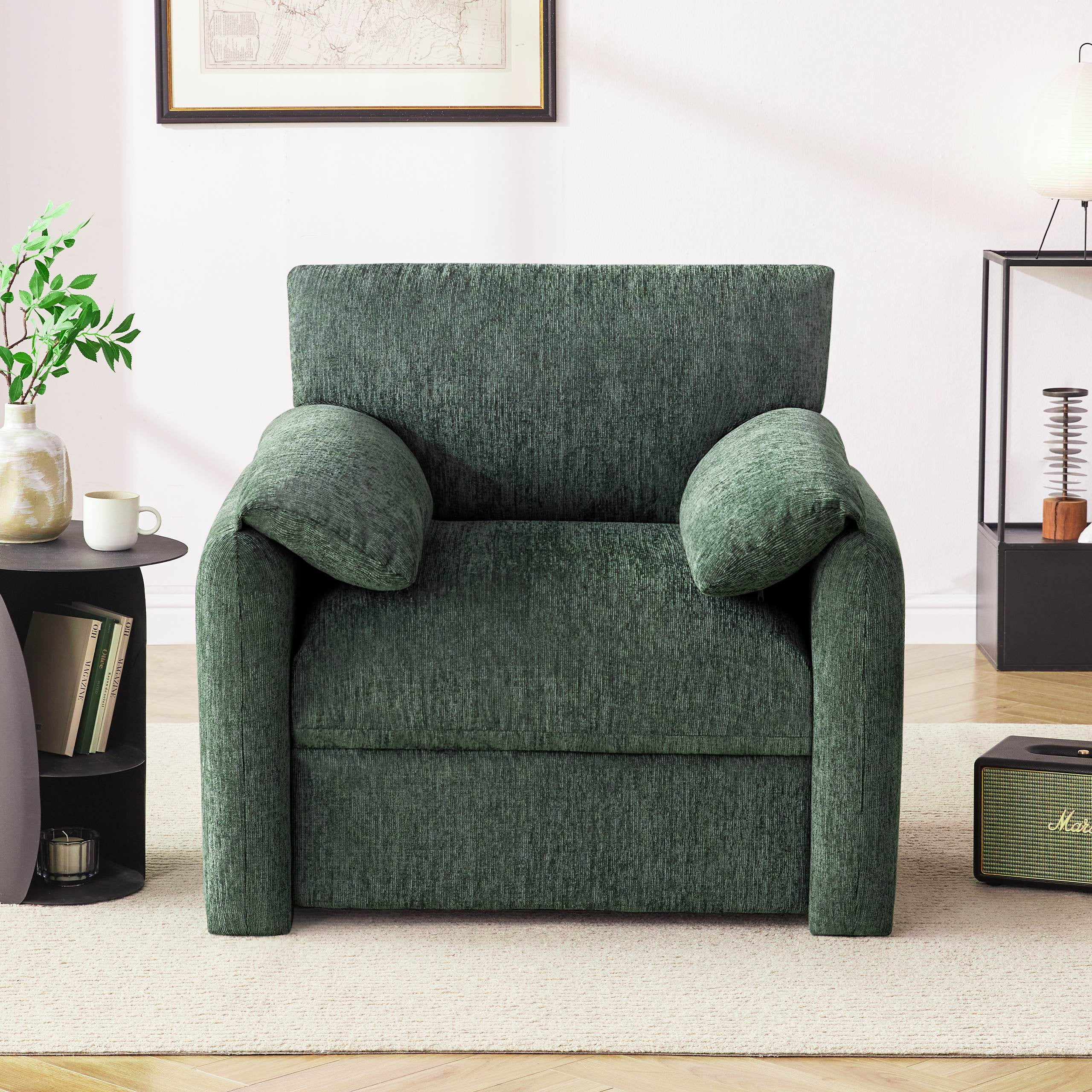 Chenille Oversized Armchair, 38.6" Wide Accent Chairs for Living Room & Bedroom Modern Lounge Chair, Upholstered Mid-Century Reading Chair, Comfy Living Room Chair, Single Sofa Chair, Green