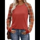 thumbnail image 1 of Camisas de Larga para Mujer, Blusas Raglán con Bloques de Color, Camisetas Básicas Informales de Cuello Redondo, Ropa de Otoño. Rojo Enrejado L, 1 of 8