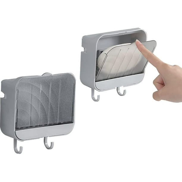 Paquete de 2 jaboneras, jabonera de barra para pared de ducha con 2 ganchos, jabonera impermeable para ducha, mantiene la barra de jabón limpia en seco, fácil limpieza, sin perforar jabón