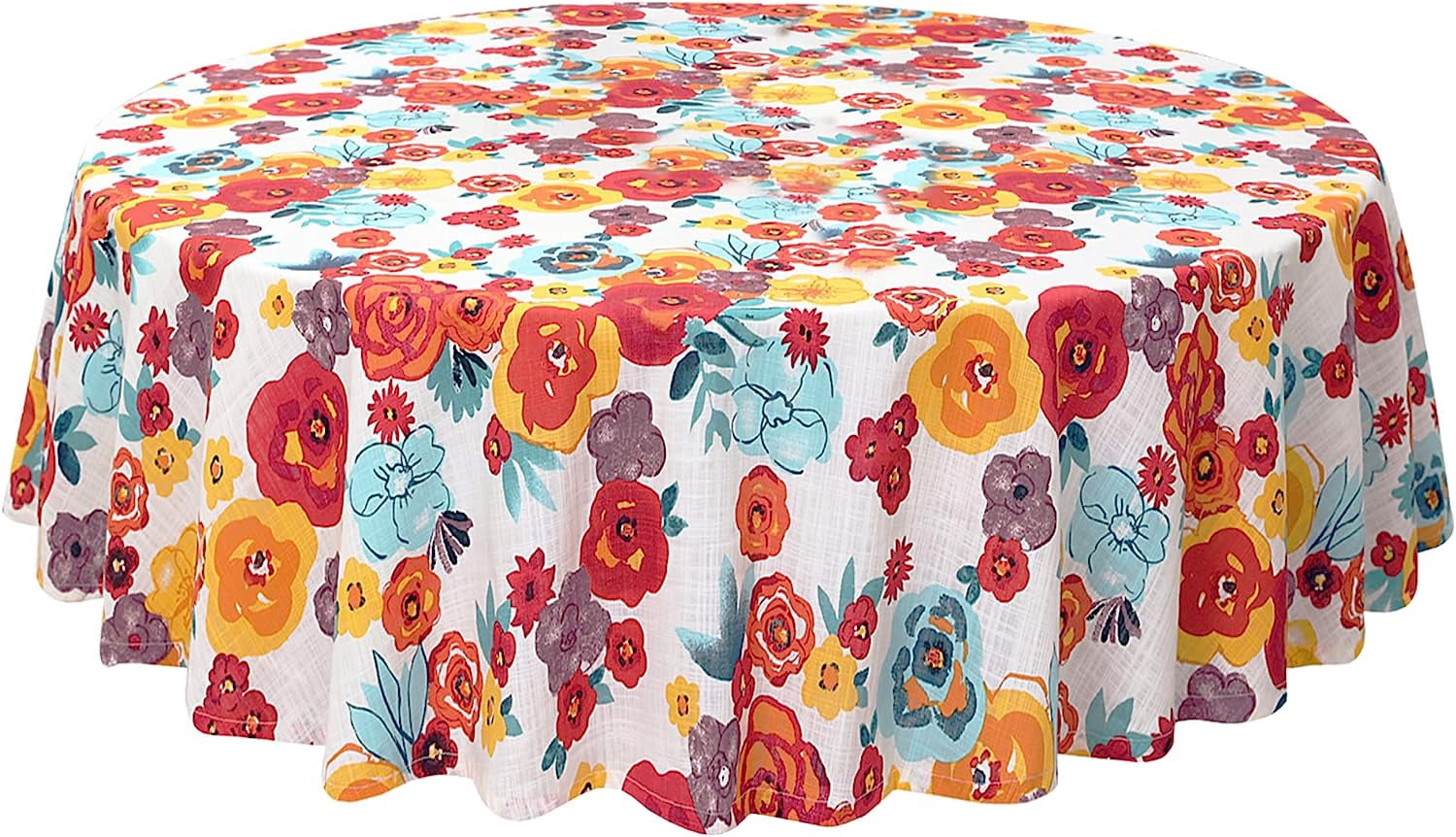 Ruvanti Table Cloth 70" Round 4-6 Seats, Quality 100% Cotton Round Tablecloth, Washable, Reusable Table Cloths, Multi Color Flower Design for Buffet Table, Parties, Holiday Dinner, Wedding & More