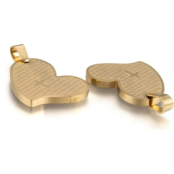1 pc 304 Stainless Steel Heart Lord's Prayer Cross Pendants Golden 26x20x2.5mm Hole: 4.5x5.5mm