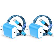 USB C Charger Block 2Pack, 20W PD USB Wall Charger Adapter with USB C to C Cable 10FT, Type C Charging Block USB C Brick Cube Phone Fast Charging Cord Compatible for iPhone Sumsang Android, Blue