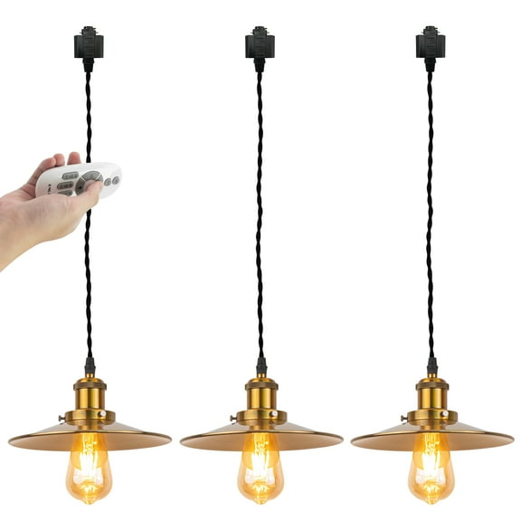 Kiven H-Type Track Lighting, 3-Light Modern H Track Light Pedant with Metal Lampshade,Dimmable,Timer , Cord length 39.4",Brass Finish