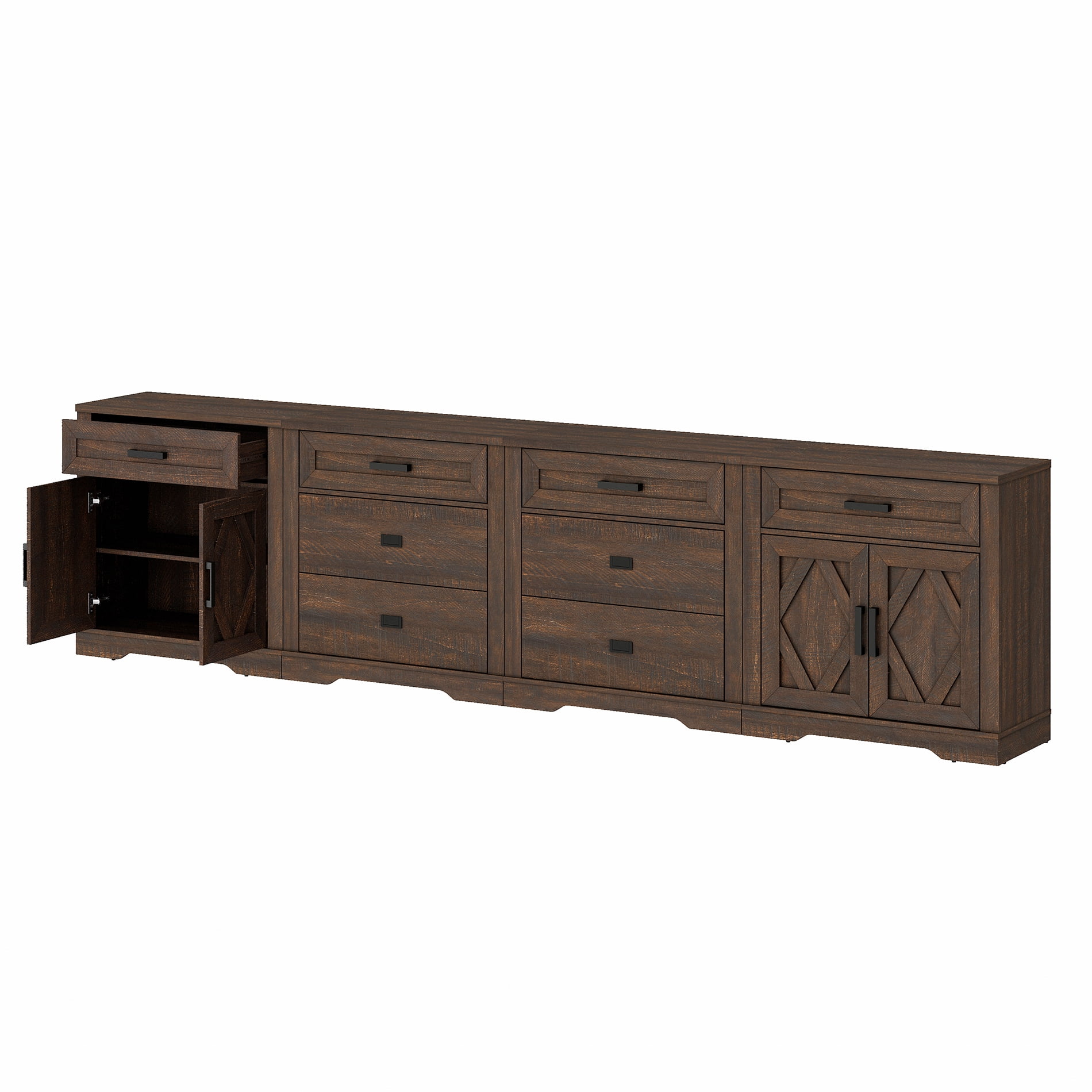 WAMPAT 126"W Large TV Stand,4-in-1 Farmhouse Entertainment Center with Storage Barn Door Cabinet,TV Console Table With Media Cabinet and Drawers for Living Room,Bedroom,Rustic Brown