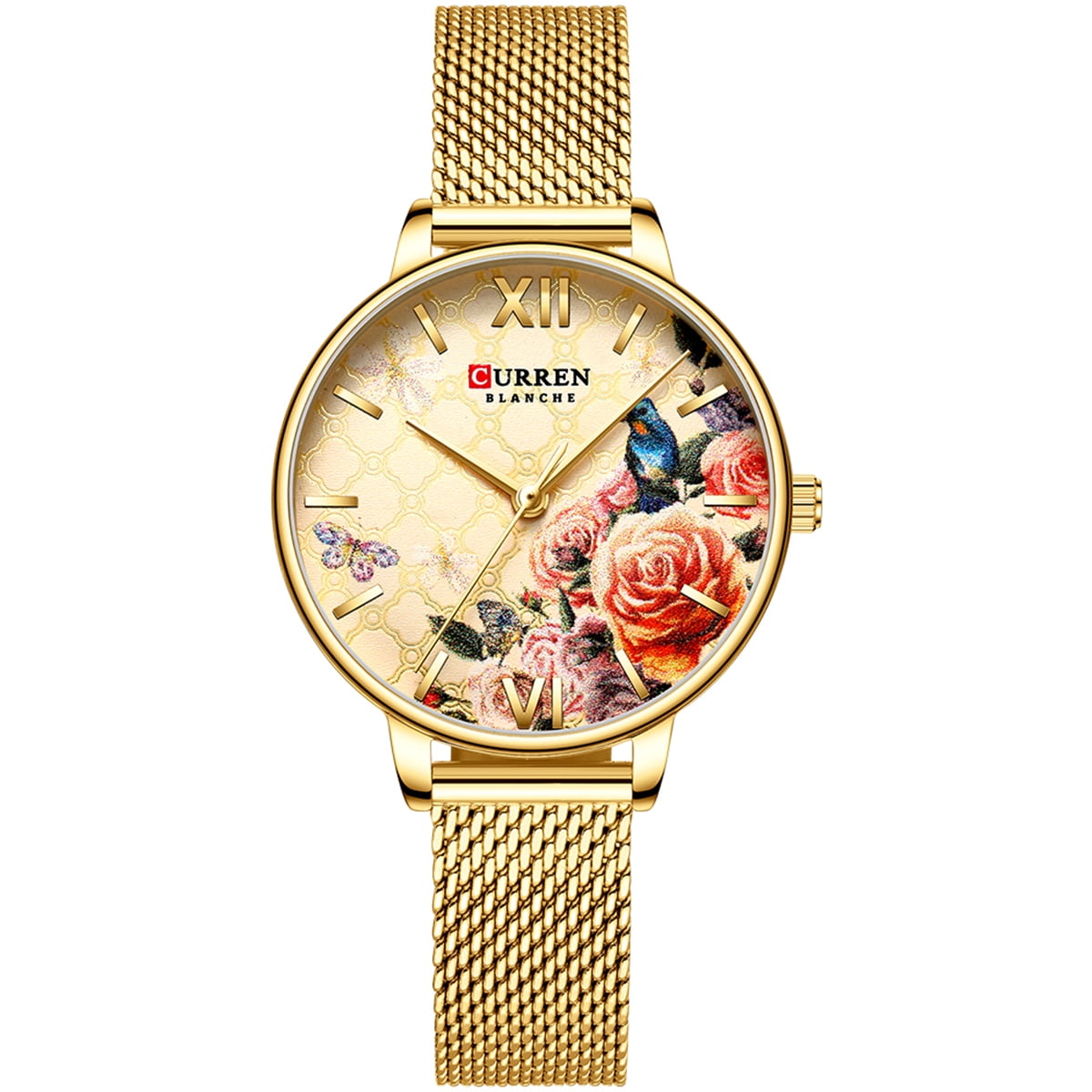 CURREN 9060 Luxury Casual Business Quartz Women Watch Flower Dial Elegant Exquisite Lady Wrist Watch 3ATM Waterproof Clock Wristwatch for Female Ladies with Stainless Steel Mesh Strap Band CURREN 9060 Luxury Casual Business Quartz Women Watch Flower Dial Elegant Exquisite Lady Wrist Watch 3ATM Waterproof Clock Wristwatch for Female Ladies with Stainless Steel Mesh Strap Band